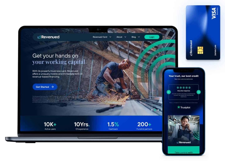 Revenued Flex Line web app, mobile app, and business card