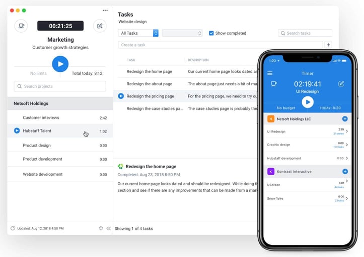 Hubstaff on the web and as an app showing seamless functionality Hubstaff on the web and as an app showing seamless functionality
