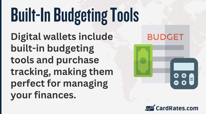 Digital wallets include built-in budgeting tools and purchase tracking, making them perfect for managing your finances. Digital wallets include built-in budgeting tools and purchase tracking, making them perfect for managing your finances.