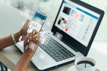 computer, phone, and coffee computer, phone, and coffee