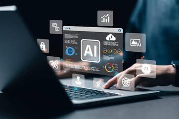 Graphic showing AI at work and user hands