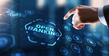 hand reaching out to open banking button hand reaching out to open banking button