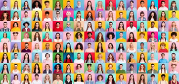 heads of people against colorful background heads of people against colorful background