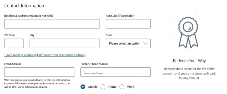 Screenshot of Capital One credit card application step 2