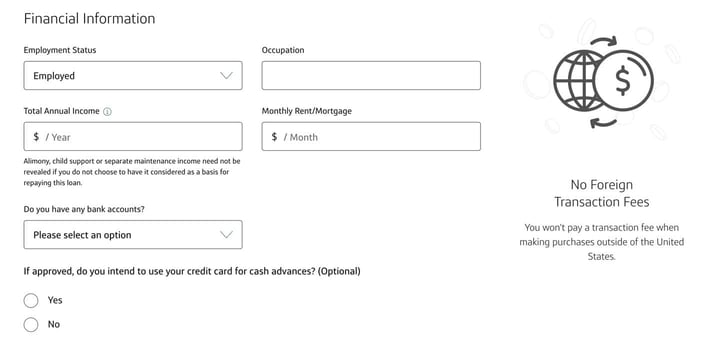 Screenshot of Capital One credit card application step 3