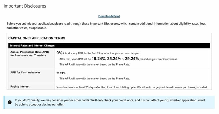 Screenshot of Capital One credit card application step 6.2