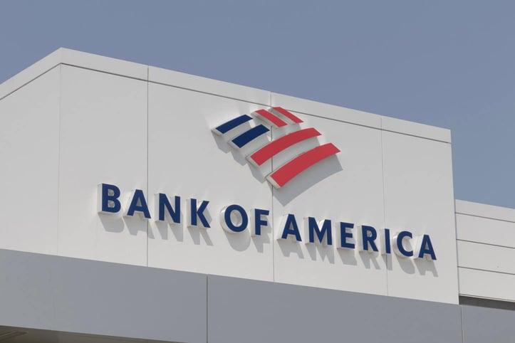Bank of America sign on building Bank of America sign on building