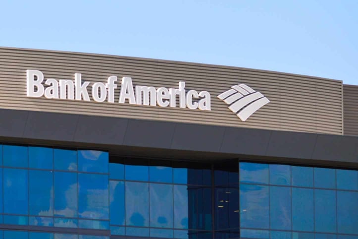Bank of America sign on building Bank of America sign on building