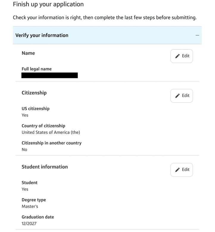 Capital One Quicksilver Student Credit Card Application Step 10B