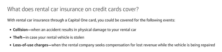 Capital One rental car coverage screenshot Capital One rental car coverage screenshot