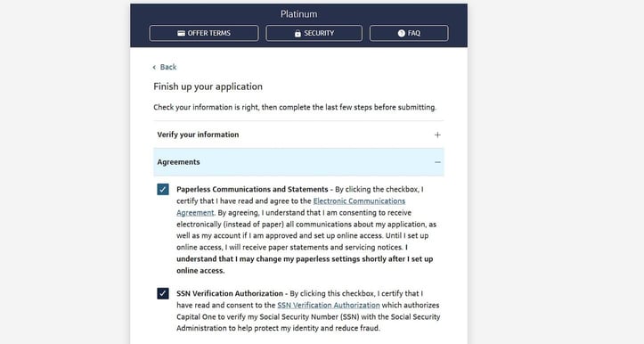 Capital One Platinum Application Step 10 screenshot Capital One Platinum Application Step 10 screenshot