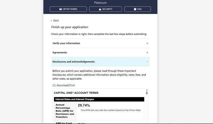 Capital One Platinum Application Step 11 screenshot Capital One Platinum Application Step 11 screenshot