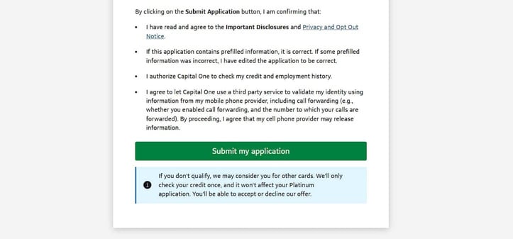 Capital One Platinum Application Step 12 screenshot Capital One Platinum Application Step 12 screenshot