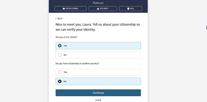 Capital One Platinum Application Step 2 screenshot Capital One Platinum Application Step 2 screenshot