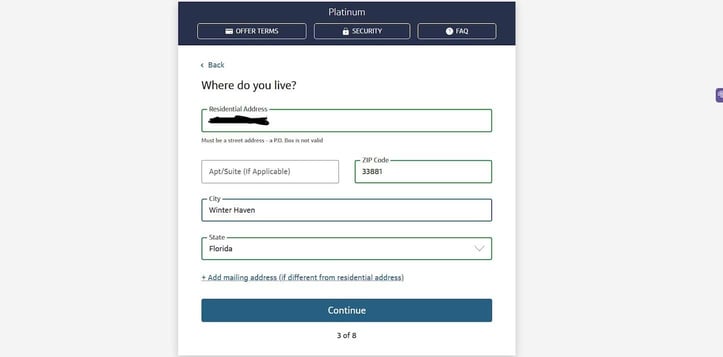 Capital One Platinum Application Step 3 screenshot Capital One Platinum Application Step 3 screenshot