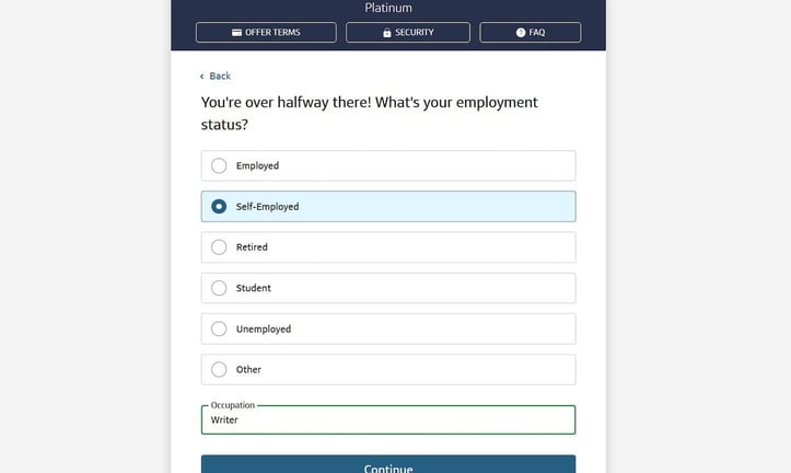 Capital One Platinum Application Step 5 screenshot Capital One Platinum Application Step 5 screenshot