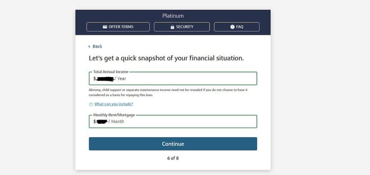 Capital One Platinum Application Step 6 screenshot Capital One Platinum Application Step 6 screenshot