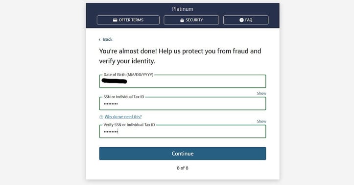 Capital One Platinum Application Step 8 screenshot Capital One Platinum Application Step 8 screenshot
