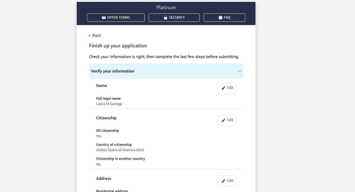 Capital One Platinum Application Step 9 screenshot Capital One Platinum Application Step 9 screenshot