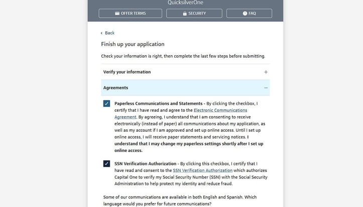Capital One QuicksilverOne application step 10 screenshot Capital One QuicksilverOne application step 10 screenshot