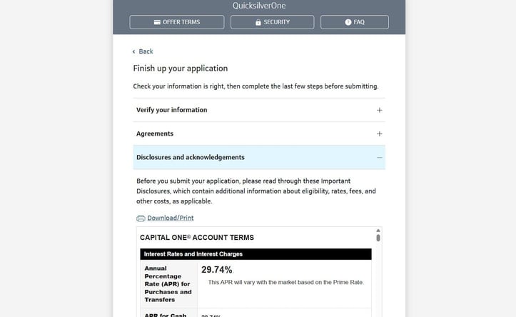 Capital One QuicksilverOne application step 11 screenshot Capital One QuicksilverOne application step 11 screenshot