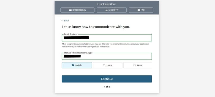 Capital One QuicksilverOne application step 4 screenshot Capital One QuicksilverOne application step 4 screenshot
