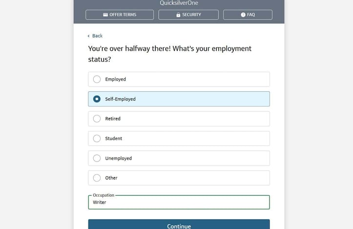Capital One QuicksilverOne application step 5 screenshot Capital One QuicksilverOne application step 5 screenshot