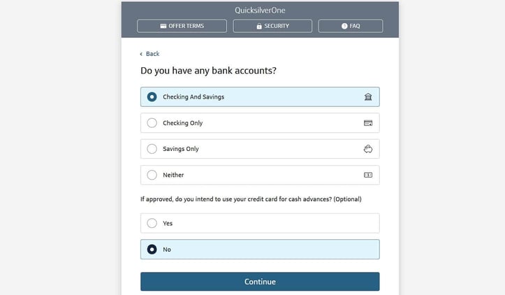 Capital One QuicksilverOne application step 7 screenshot Capital One QuicksilverOne application step 7 screenshot