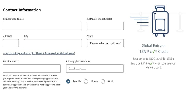 Capital One Venture Rewards Application Step 2