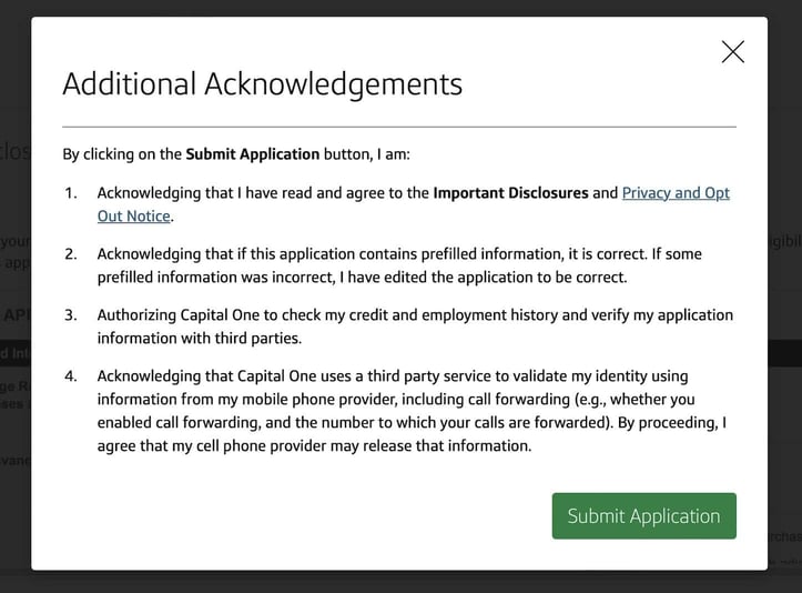Capital One Venture X application step 7 screenshot Capital One Venture X application step 7 screenshot