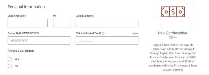 Capital One Savor Application Step 1