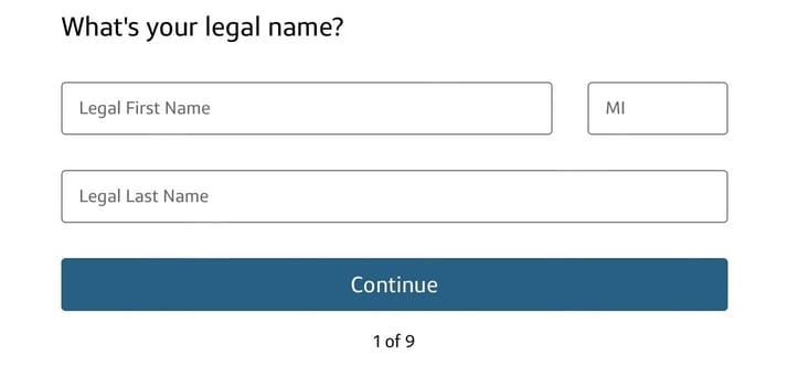 Screenshot of Capital One Application Step 1