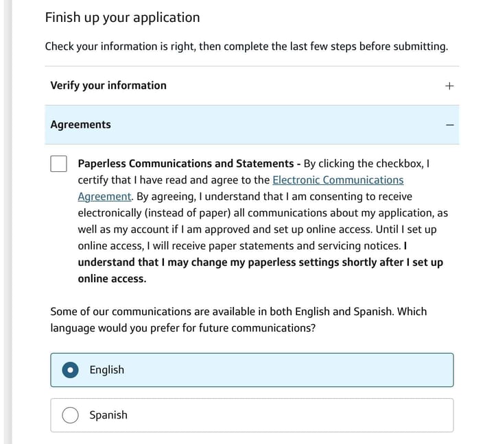 Screenshot of Capital One Application Step 10