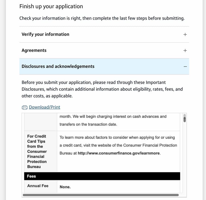 Screenshot of Capital One Application Step 11