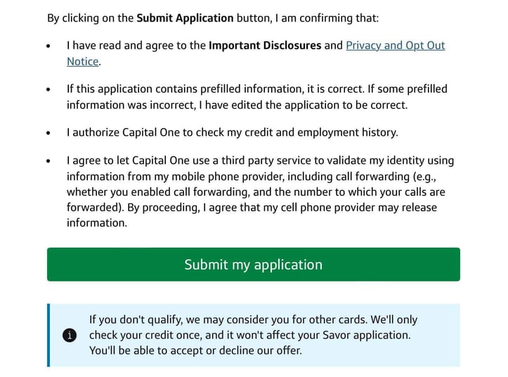 Screenshot of Capital One Application Step 12