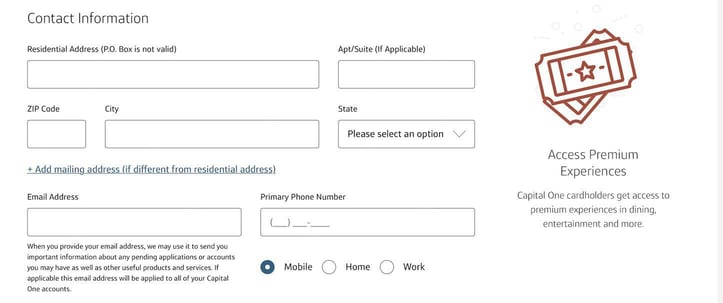 Capital One Savor Application Step 2