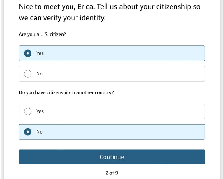 Screenshot of Capital One Application Step 2