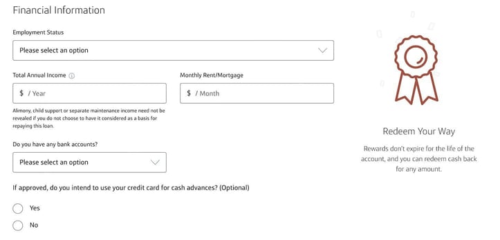 Capital One Savor Application Step 3