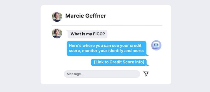 Screenshot of example interaction with chatbot asking about FICO score Screenshot of example interaction with chatbot asking about FICO score