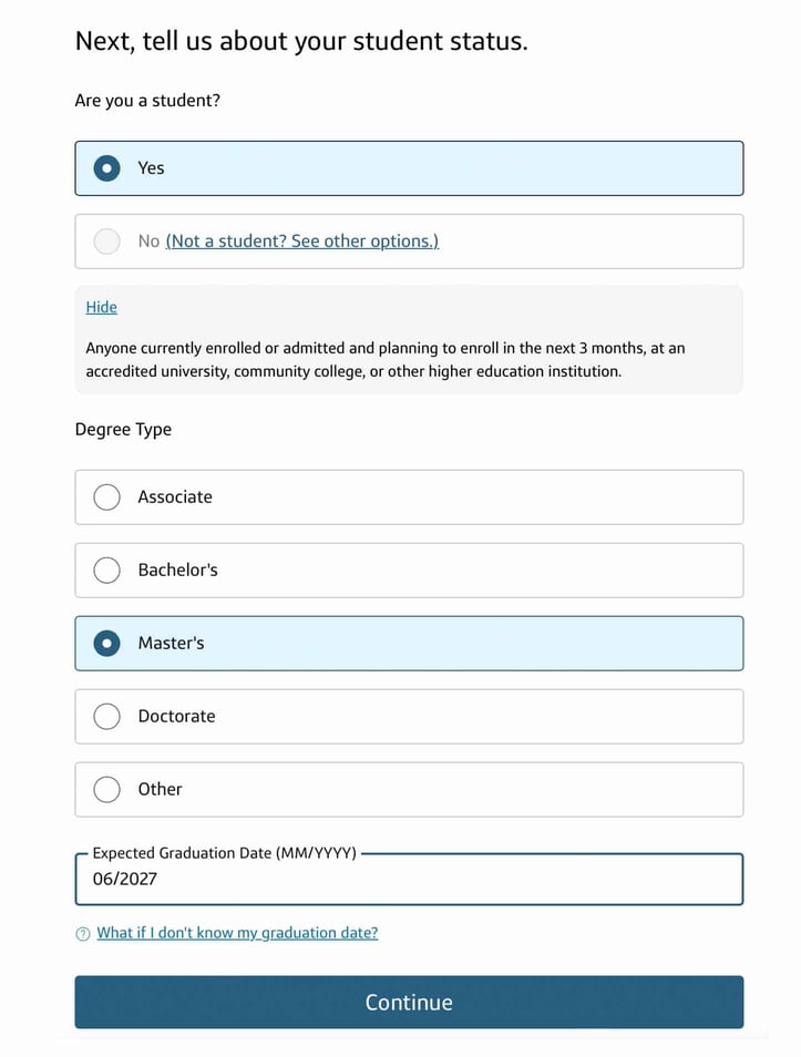 Screenshot of Capital One Application Step 3