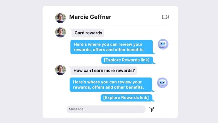 Screenshot of example interaction with chatbot asking about rewards Screenshot of example interaction with chatbot asking about rewards