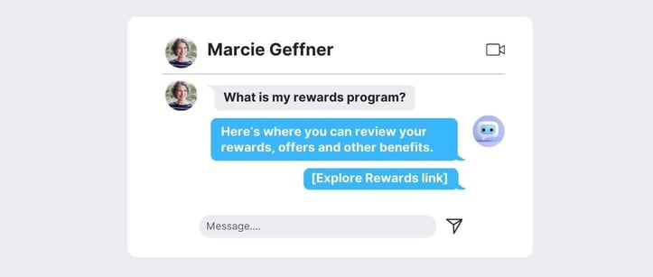Screenshot of example interaction with chatbot rephrasing question about rewards Screenshot of example interaction with chatbot rephrasing question about rewards