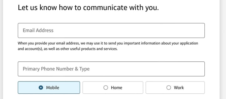 Screenshot of Capital One Application Step 5
