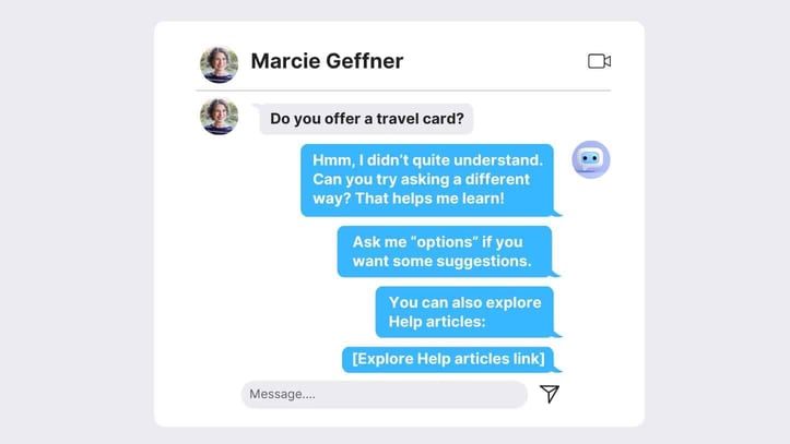 Screenshot of example interaction with chatbot asking question about a travel credit card Screenshot of example interaction with chatbot asking question about a travel credit card