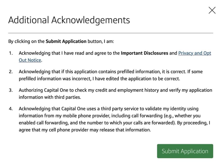 Capital One Savor Application Step 7
