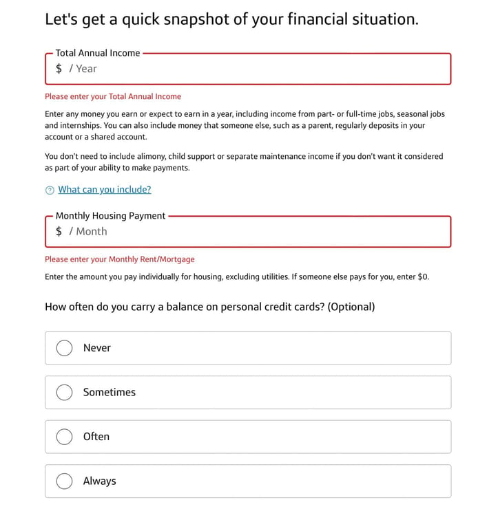 Screenshot of Capital One Application Step 7