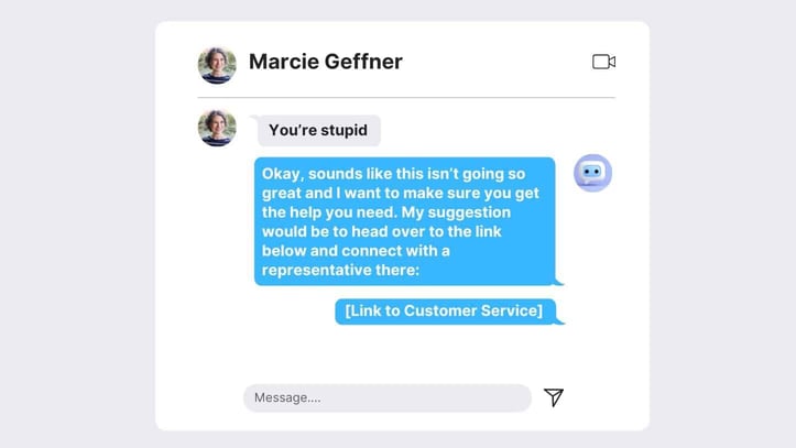 Screenshot of example negative interaction with chatbot Screenshot of example negative interaction with chatbot
