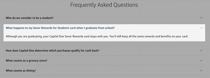 Screenshot of answer from Capital One FAQs