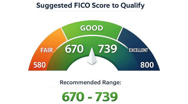 Scale showing the suggested FICO score needed to qualify for this credit card