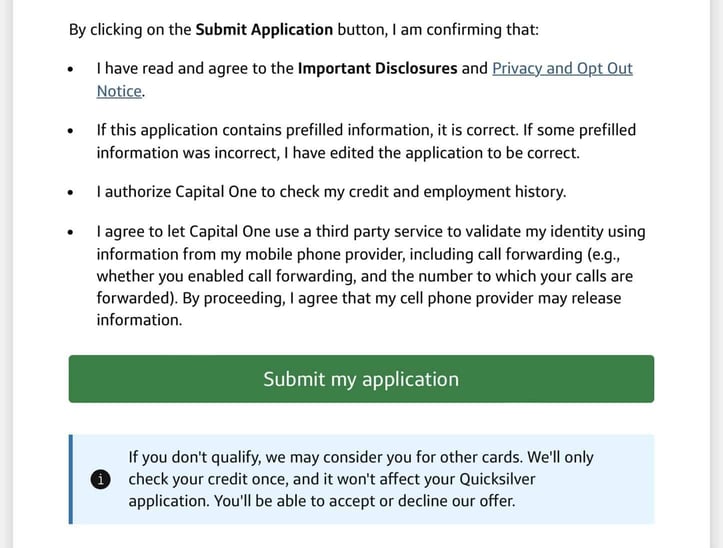 Screenshot of the card's eleventh application page